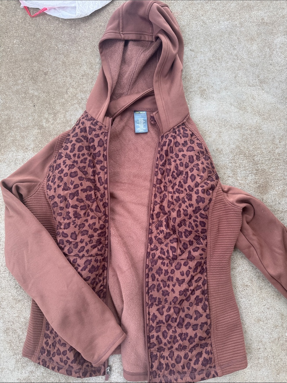 TEK GEAR Women’s Hooded Leopard Print Fleece Jacket - Dusty Rose
